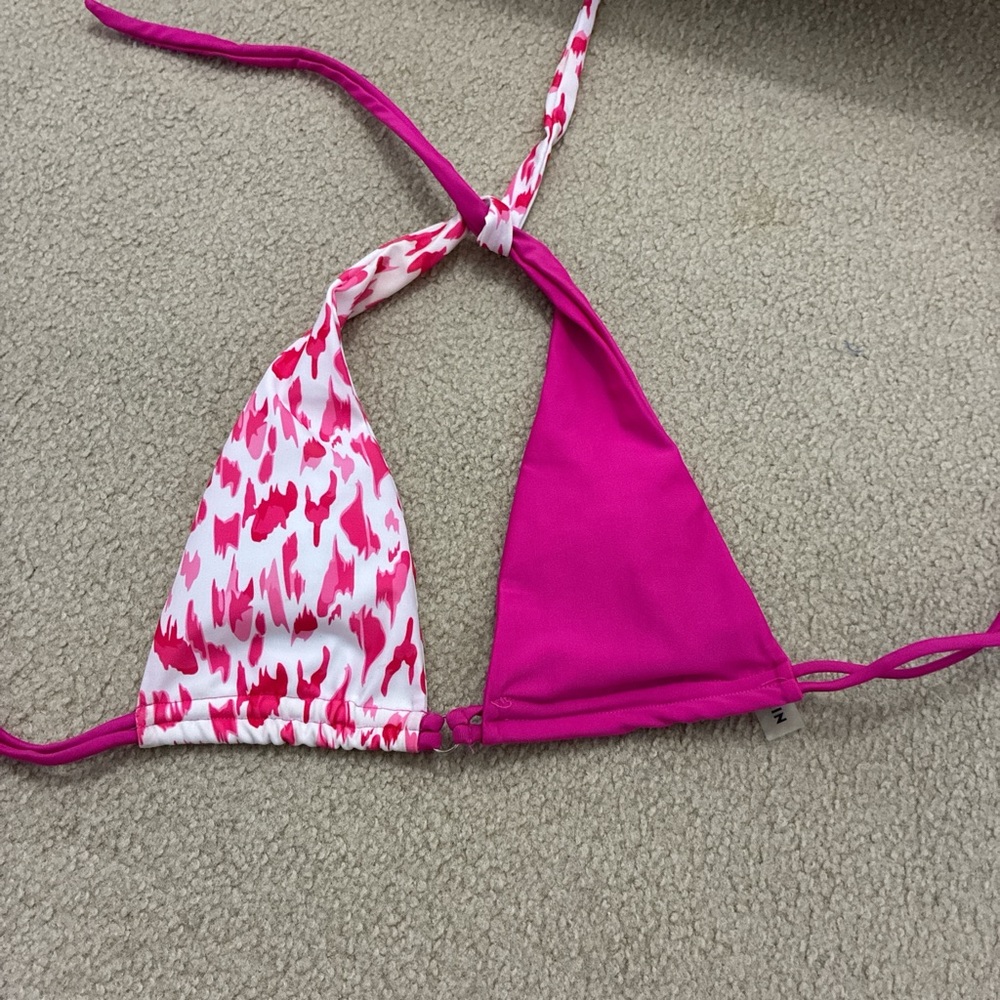 SHEIN Pink and White Bikini Top